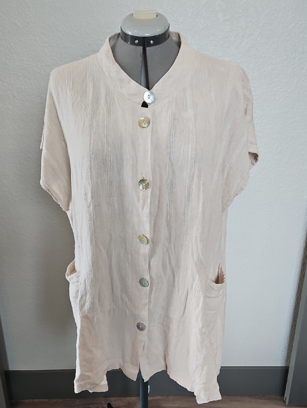 For Cynthia Cream Button-Front Short Sleeve Tunic